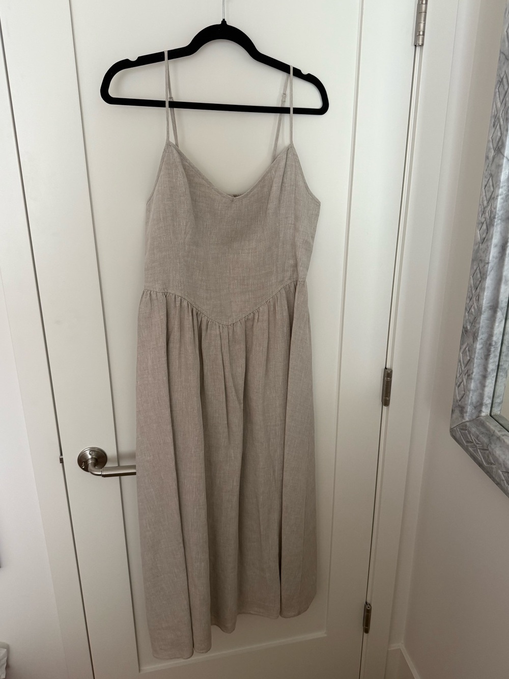 Wilfred Beige Linen-Blend Spaghetti-Strap Midi Dress